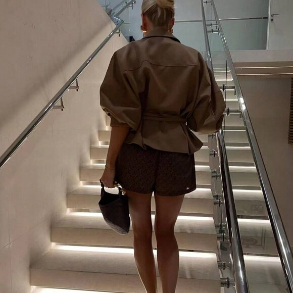 Khaki Casual Elegant Women's Loose Jacket - Picture 5 of 7